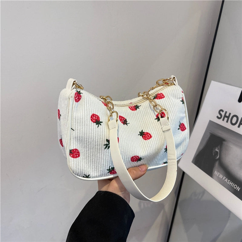 Women's Medium Corduroy Solid Color Strawberry Basic Classic Style Square Zipper Underarm Bag