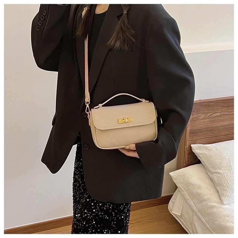 Women's Small Pu Leather Solid Color Streetwear Lock Clasp Handbag