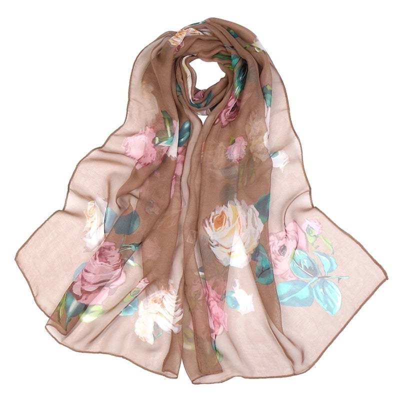 Women's Elegant Flower Georgette Printing Cotton Linen Scarves