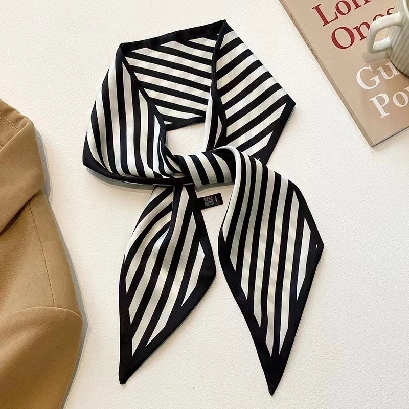 Women's Minimalist Letter Stripe Plaid Spandex Printing Silk Scarf