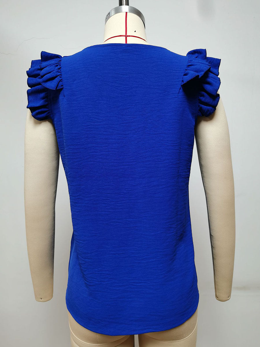 Casual V-Neck Ruffle Sleeveless Shirt (5 Colors)