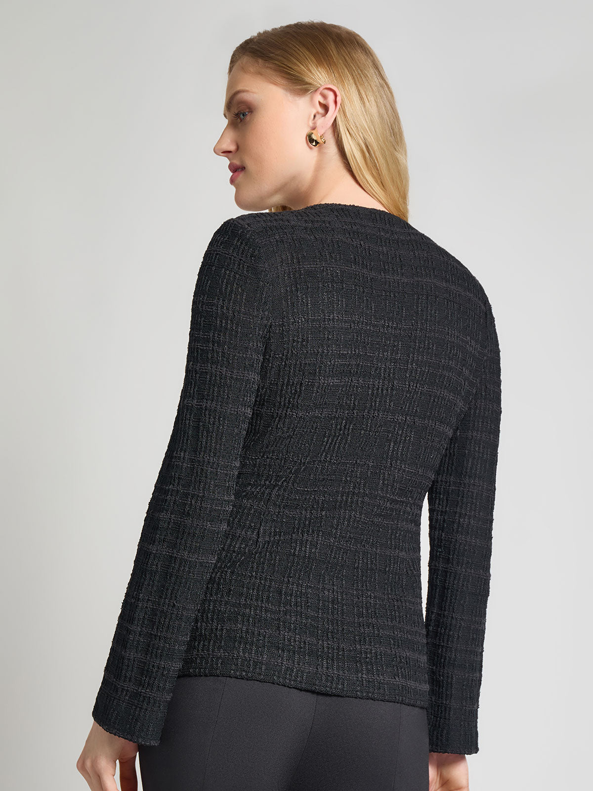 Tailored Tonal Plaid Knit Jacket, Black - Vanity Fit