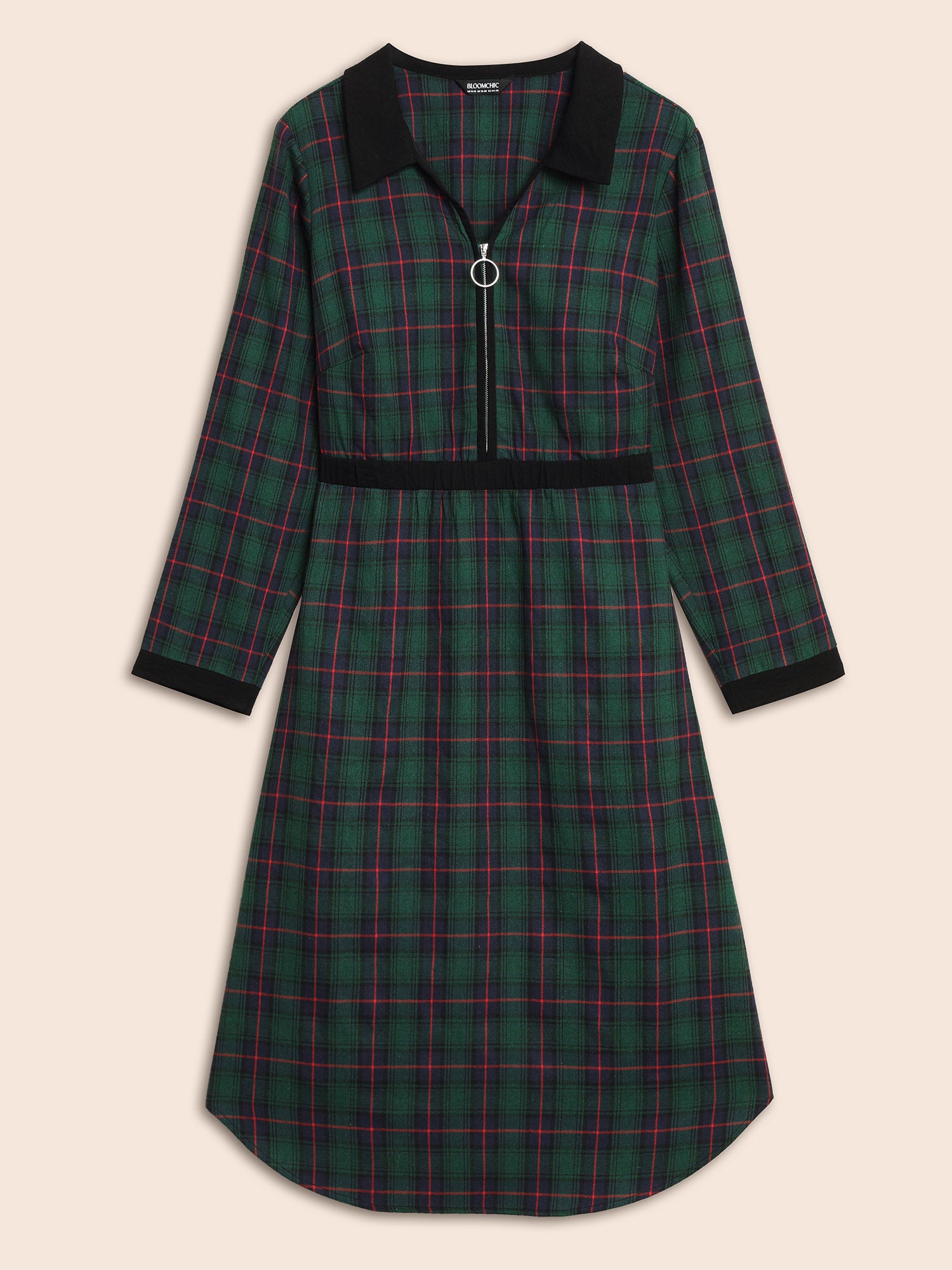 Contrast Plaid O Ring Zipper Dress