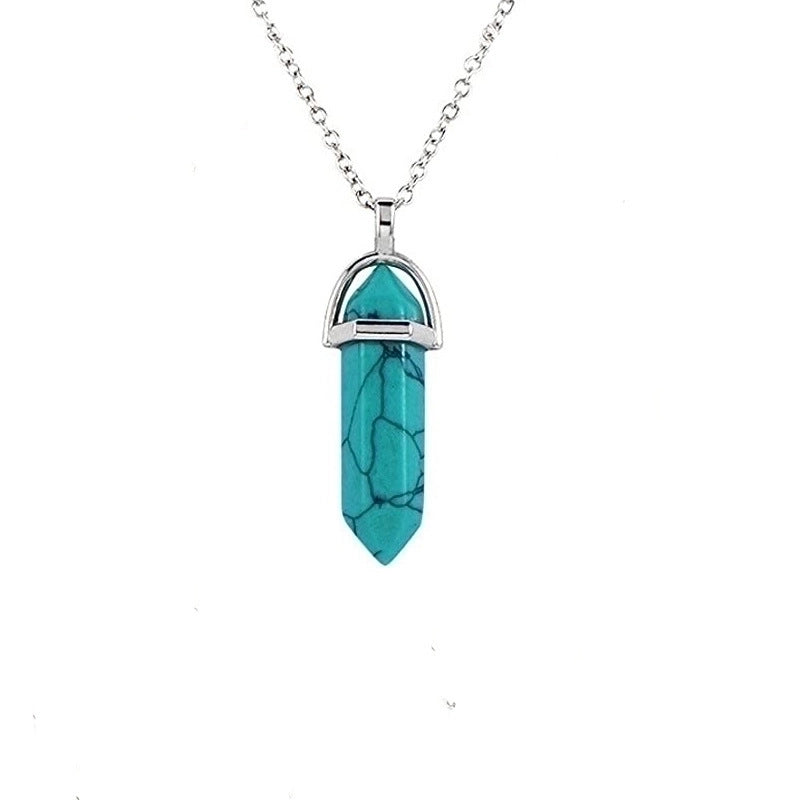 Fashion Hexagon Prism Alloy Natural Stone Cable Chain Pendant Necklace In Bulk