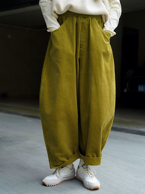 Vintage Corduroy Wide Leg Loose Solid Color Pants