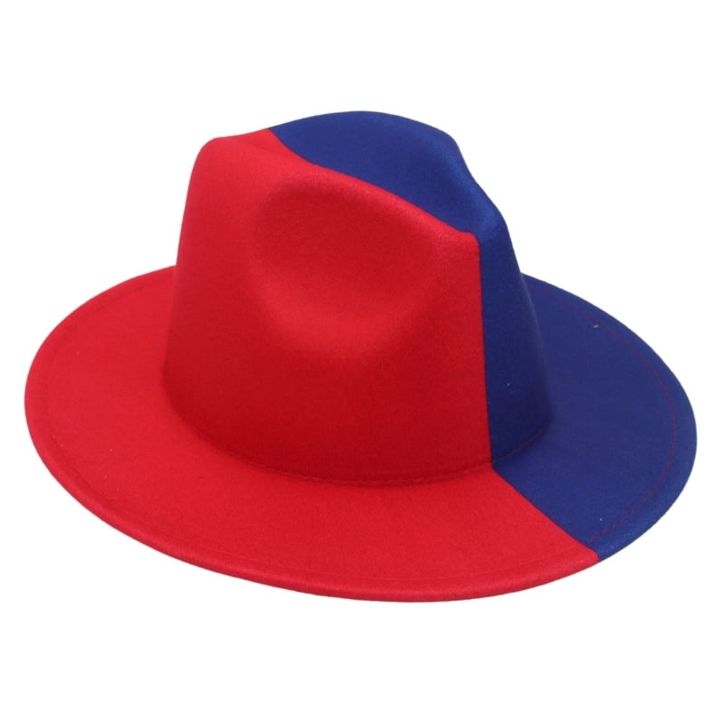 Unisex Basic Color Block Wide Eaves Fedora Hat