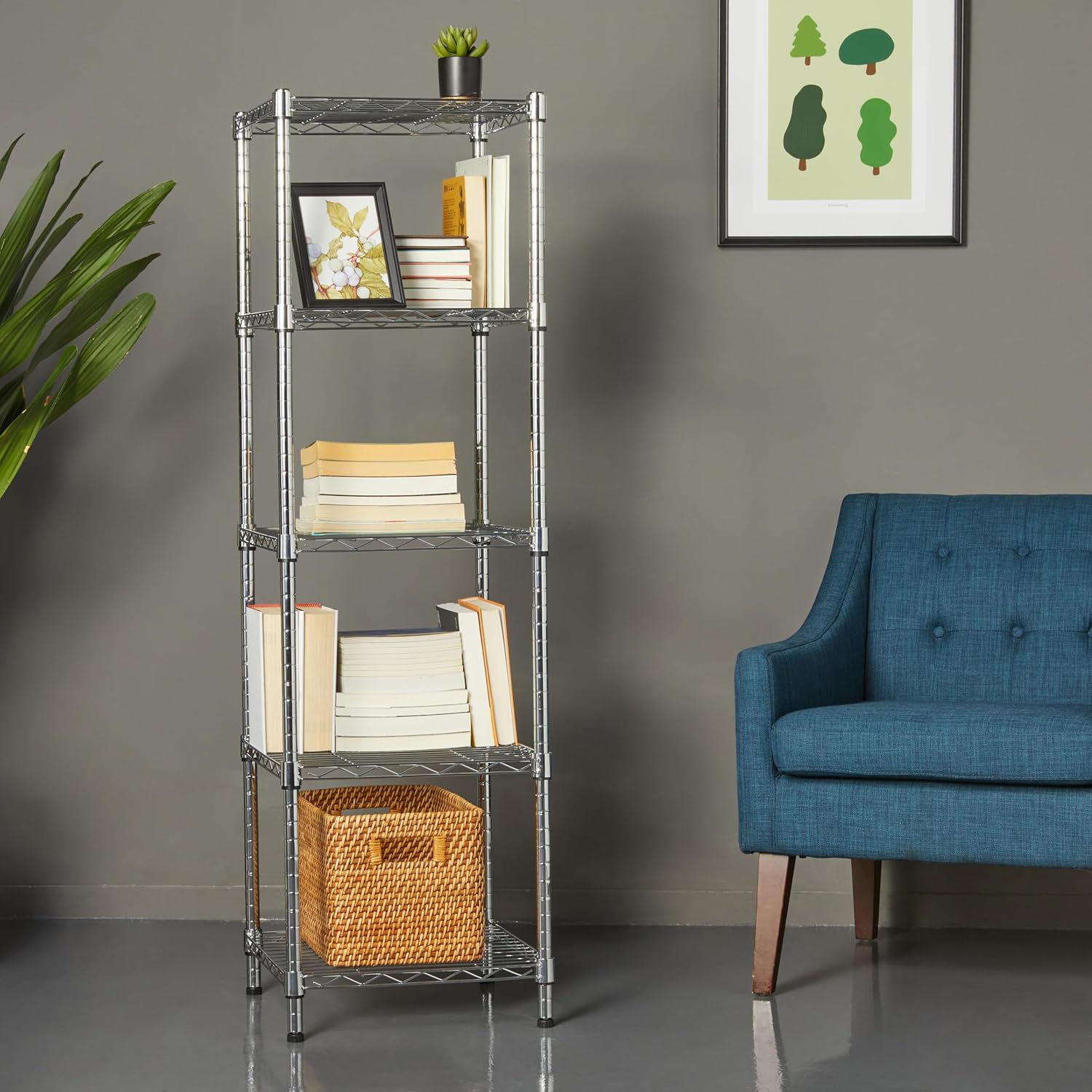 Amazon Basics 4-Shelf Steel Wire Storage Rack, Adjustable, Sturdy, Easy Assembly, 13.4 D x 23.2 W x 48 H in, Black