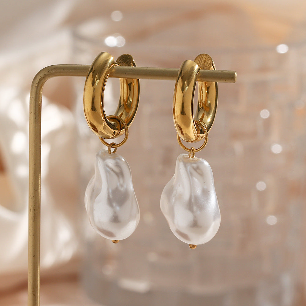 Fashion Ellipse Droplet Stainless Steel 18K Gold Plated Earrings