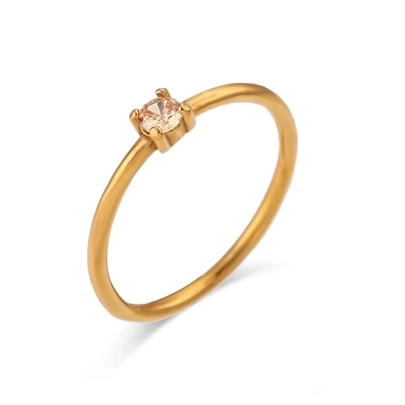 Fashion Round 304 Stainless Steel Artificial Gemstones Birthstone 18K Gold Plated Plating Inlay Rings