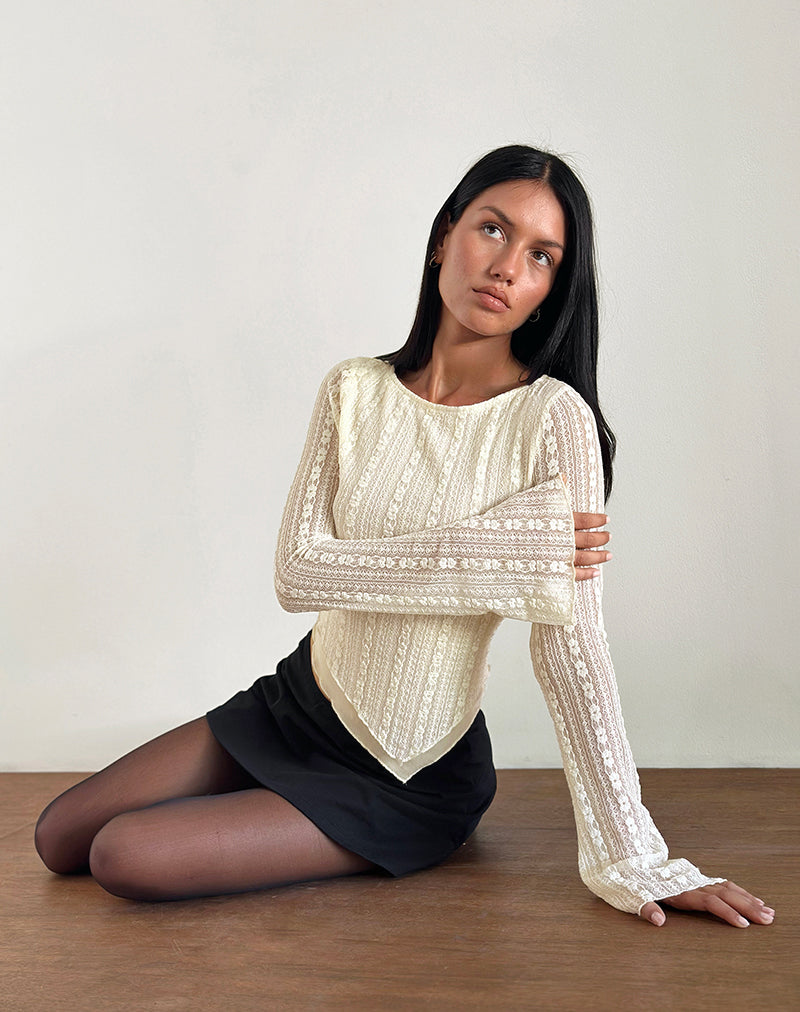 Malakai Long Sleeve Top in Lace Cream