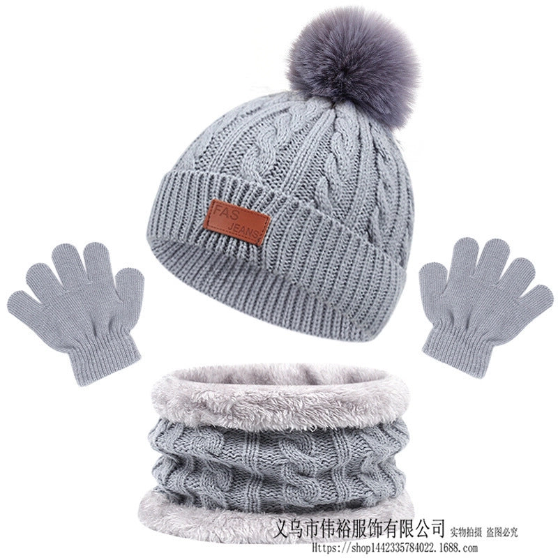Children's Hat Scarf Gloves Three-piece Autumn And Winter New Single Ball Color Ball Baby Hat