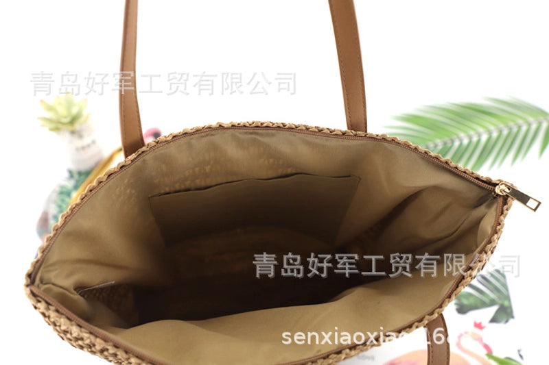 Woven One-color Straw Beach Bag
