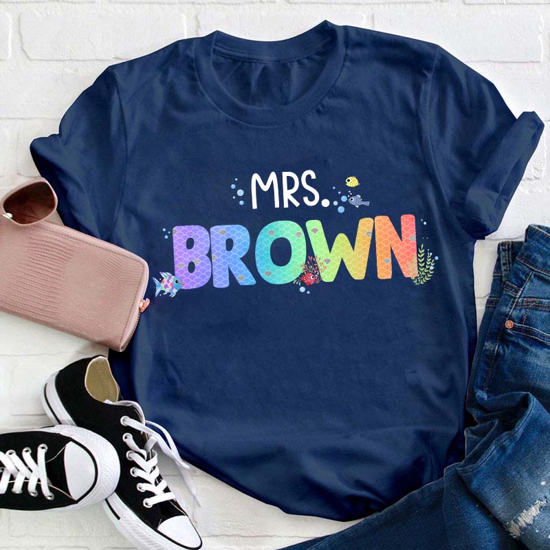 Personalized Name Rainbow Fish Teacher T-Shirt