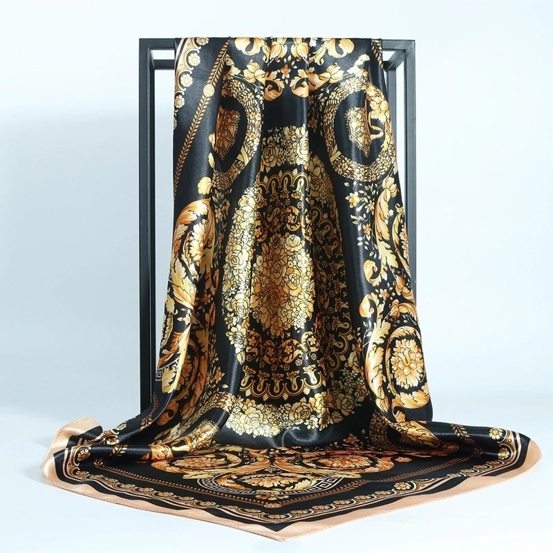 Women's Retro Printing Polyester Satin Printing Dyeing Braid Silk Scarf