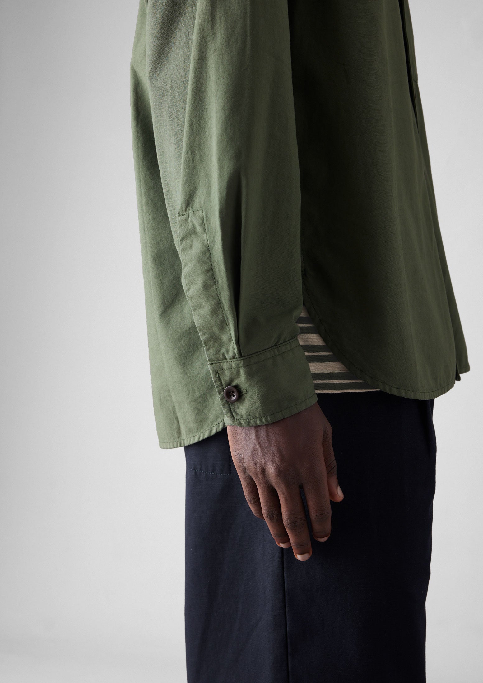 Garment Dyed Oxford Grandad Collar Shirt | Olive