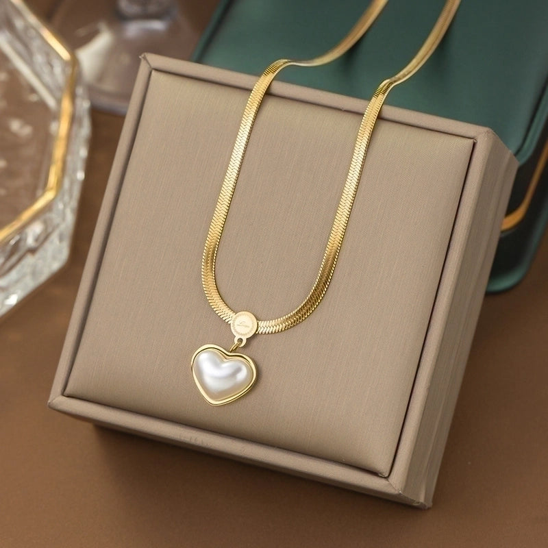 Casual Minimalist Heart Shape Titanium Steel Plating Inlay Pearl Shell Bracelets Earrings Necklace