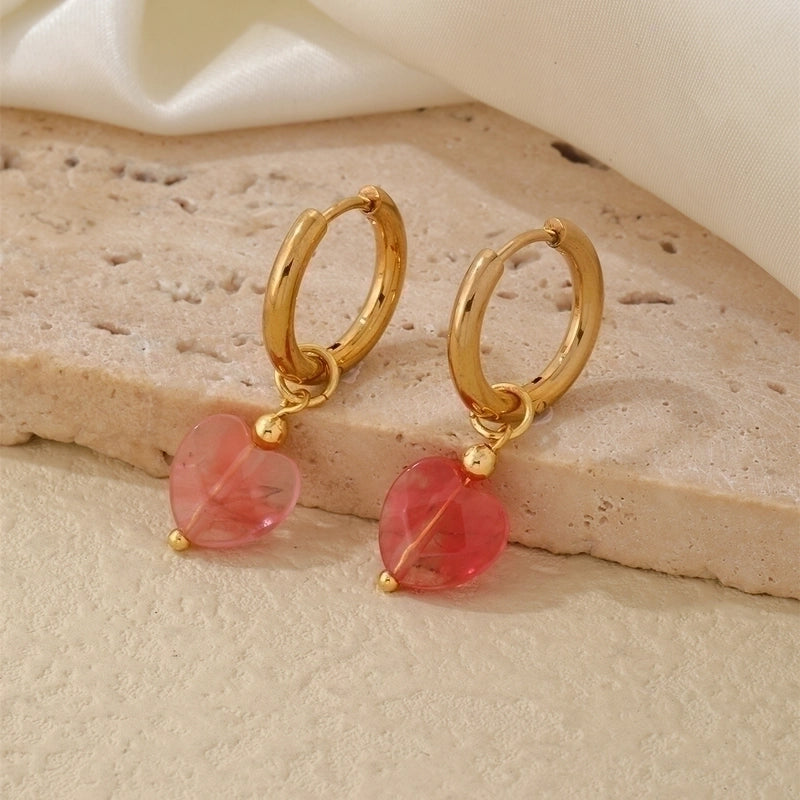 1 Pair Vintage Style Minimalist Heart Shape Plating 304 Stainless Steel Natural Stone Drop Earrings