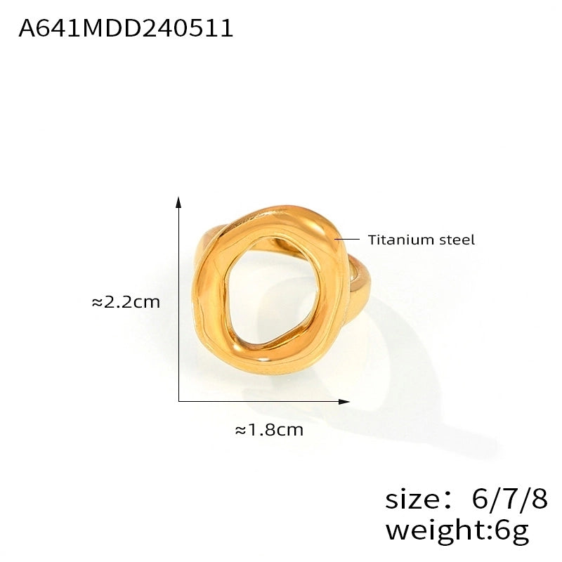 IG Style Minimalist Oval 304 Stainless Steel 18K Gold Plated Hollow Out Rings