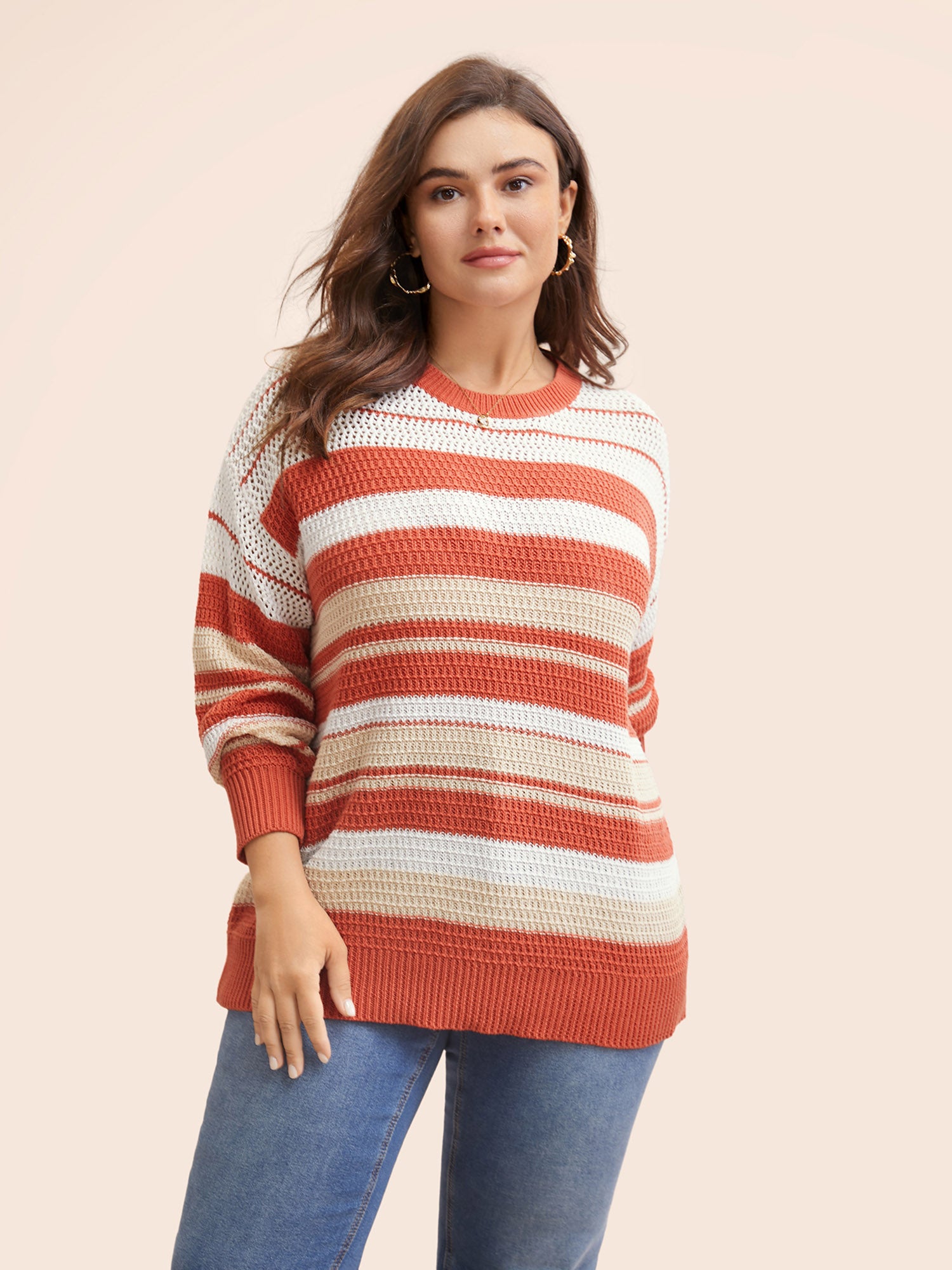 Striped Contrast Cut Out Drop Shoulder Pullover