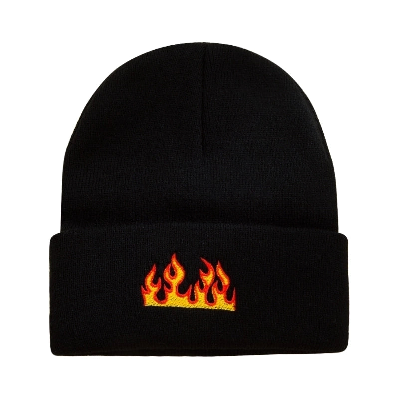 Unisex Fashion Flame Embroidery Crimping Eaveless Wool Cap
