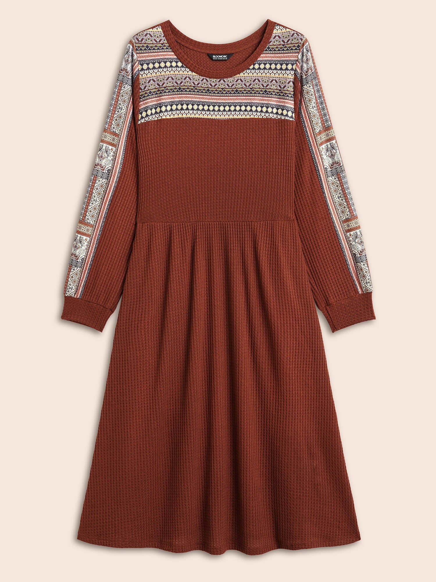 Bandana Patchwork Waffle Knit Midi Dress