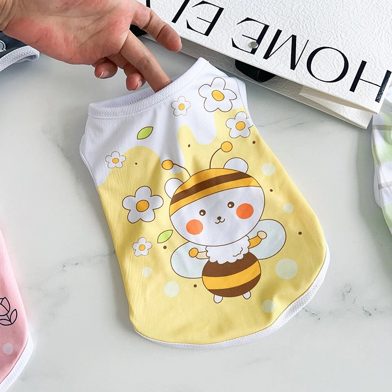 Pet Dog Thin Stretch Vest Summer Cool Sunscreen Puppy Cat Printed Clothes Teddy Fadou Clothing