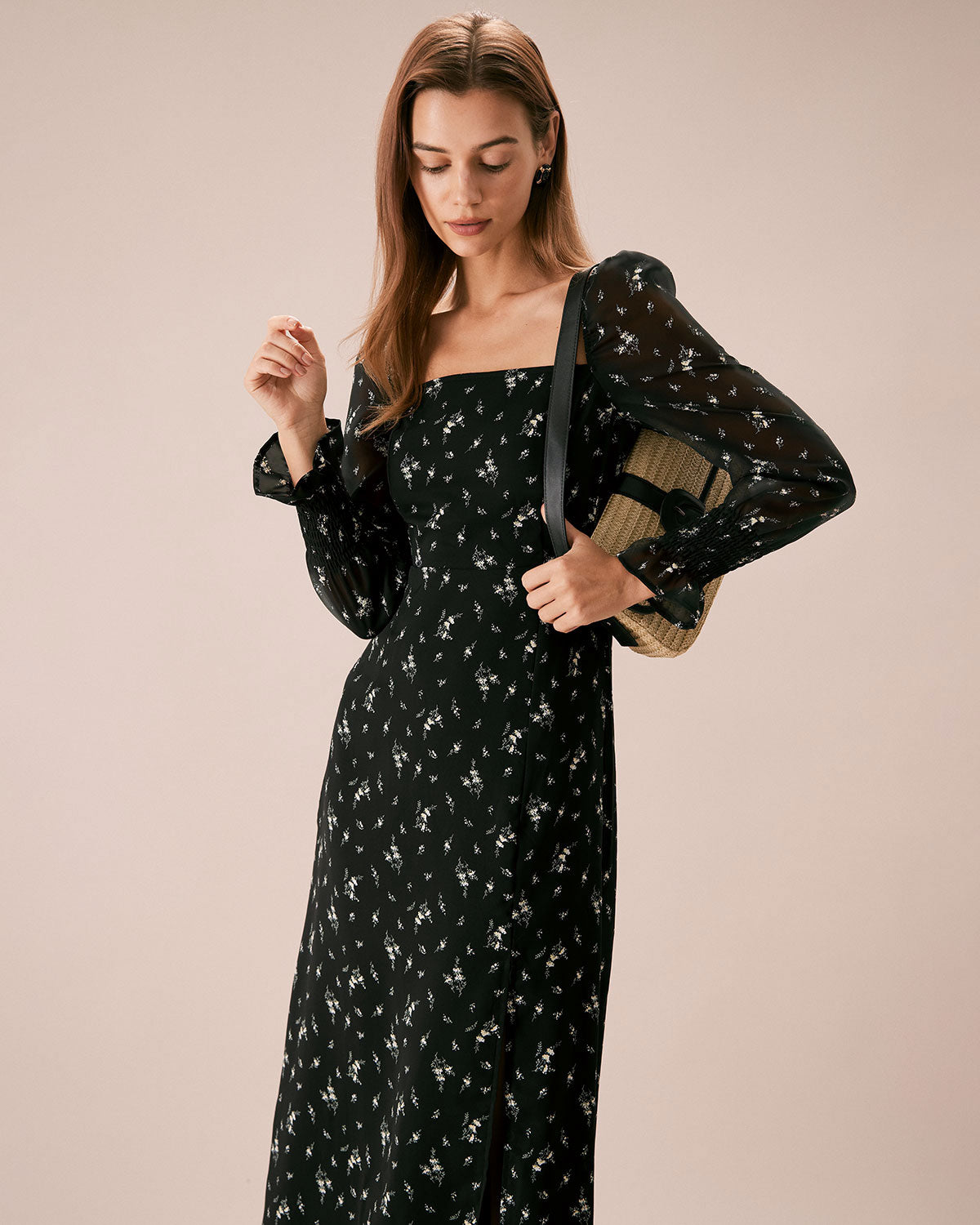 The Black Square Neck Floral Maxi Dress