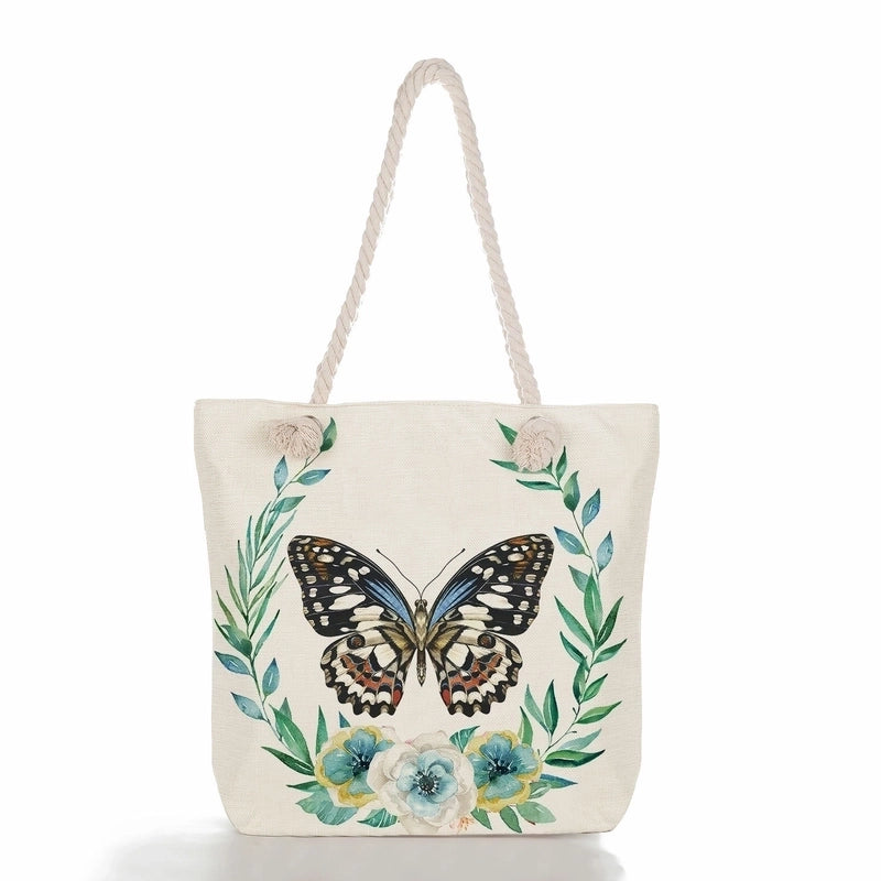 Women'S Vacation Butterfly Canvas Shopping Bags
