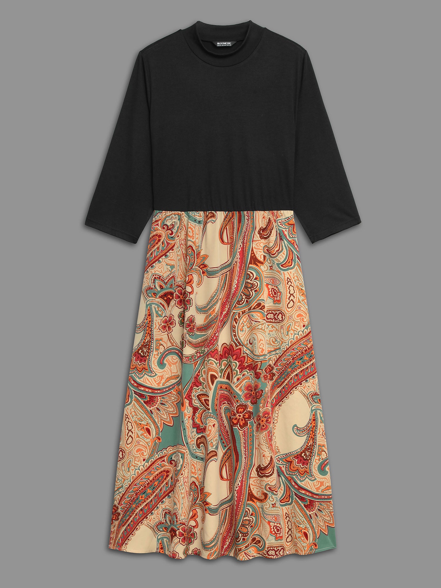 Bandana Print Patchwork Elastic Waist Dress