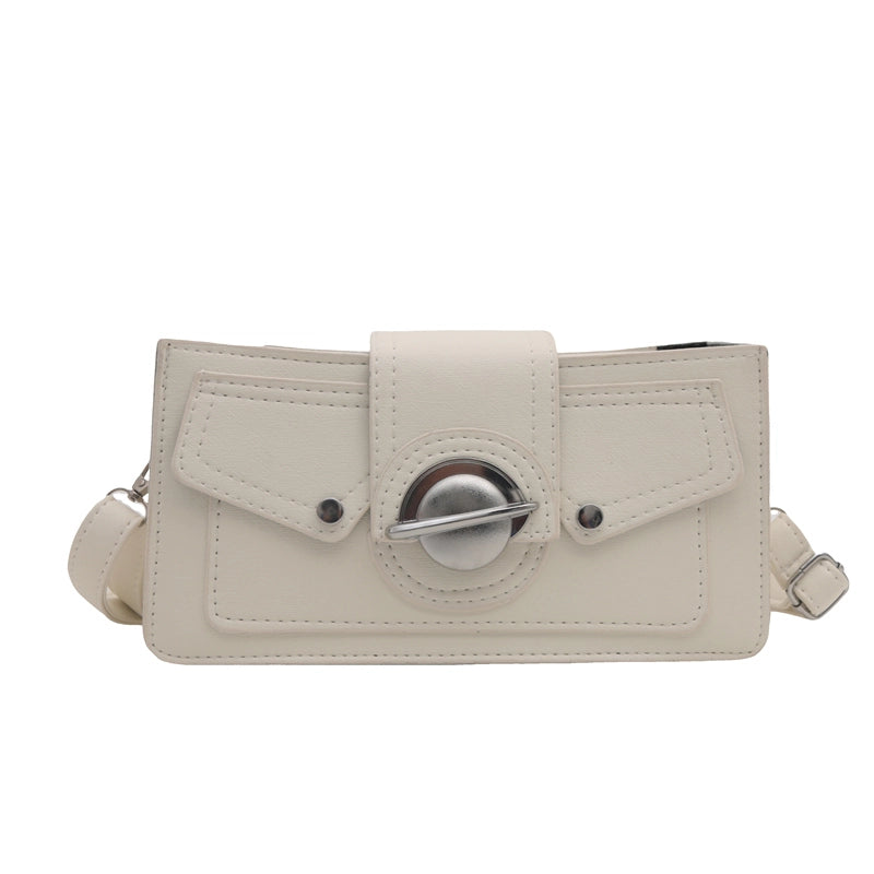 Women's Medium Pu Leather Solid Color Streetwear Square Magnetic Buckle Crossbody Bag