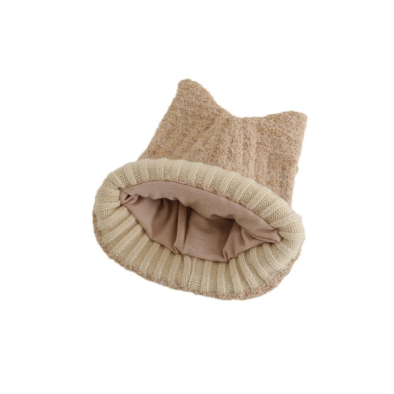 Cute Cat Ears Plush Knitted Hat Autumn And Winter Children Warm Baby's Knit Hat Personality Girl Sleeve Cap