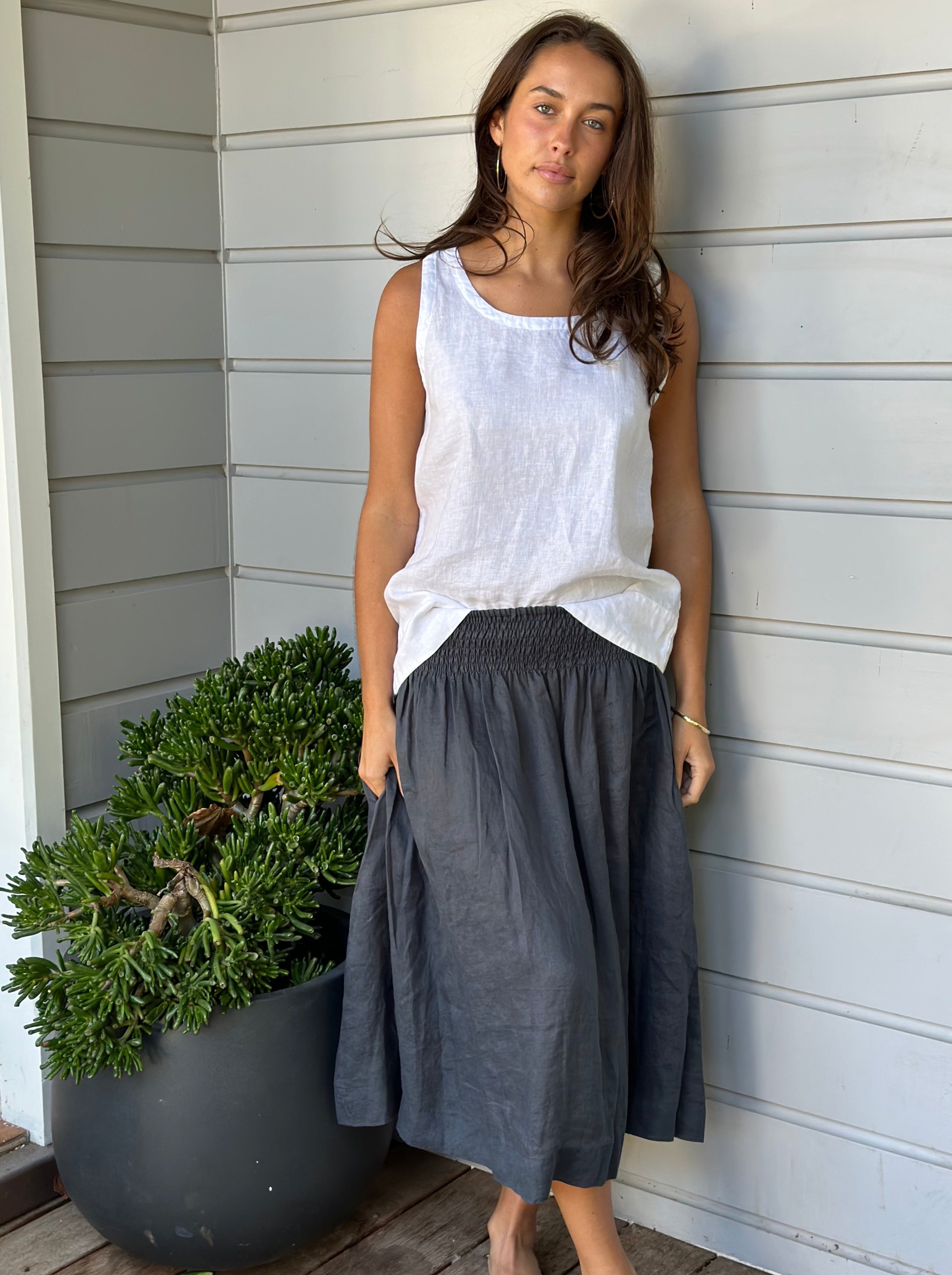 lola skirt - charcoal linen
