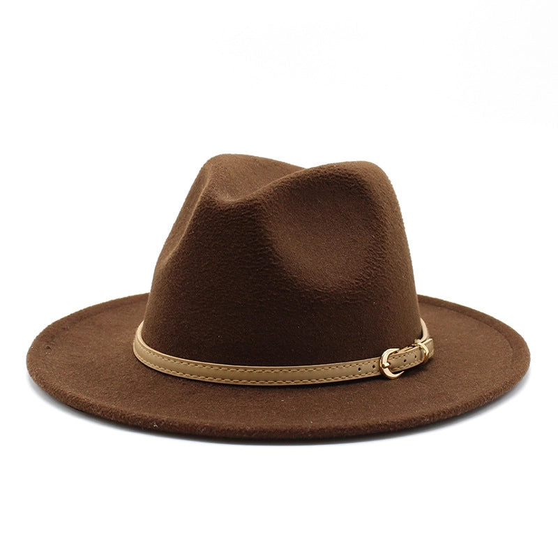 Unisex Basic Solid Color Big Eaves Flat Eaves Fedora Hat