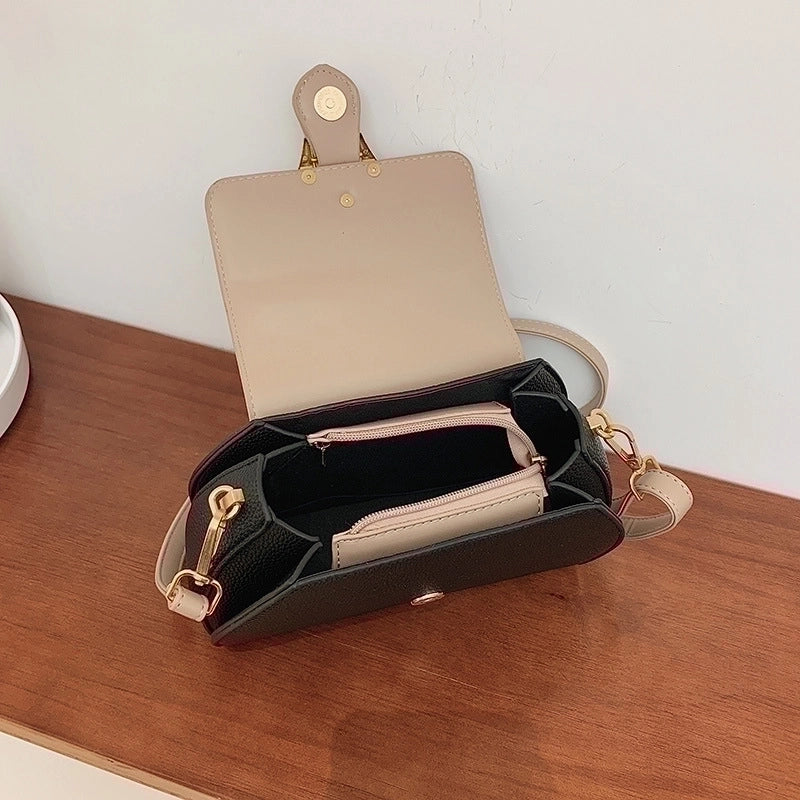 Women's Small Pu Leather Color Block Elegant Flip Cover Square Bag