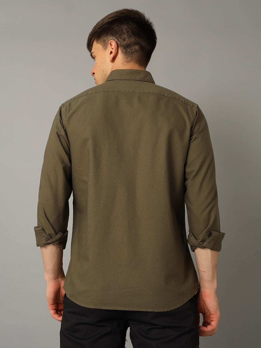 Men Solid Casual Olive Green Shirt