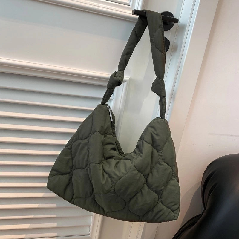 Women's Flannel Solid Color Basic Sewing Thread Square Zipper Shoulder Bag