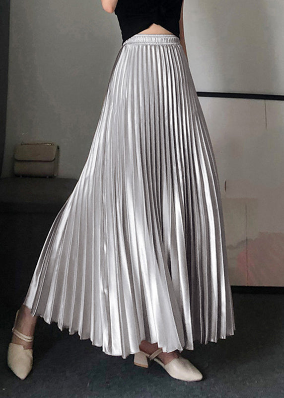 Modern Gold Elastic Waist Wrinkled Satin Maxi Skirt