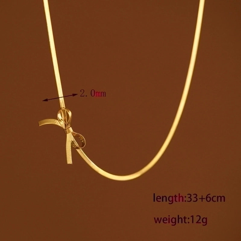 Vintage Style Minimalist Solid Color Bow Knot 304 Stainless Steel 18K Gold Plated Plating Stainless Steel Necklaces