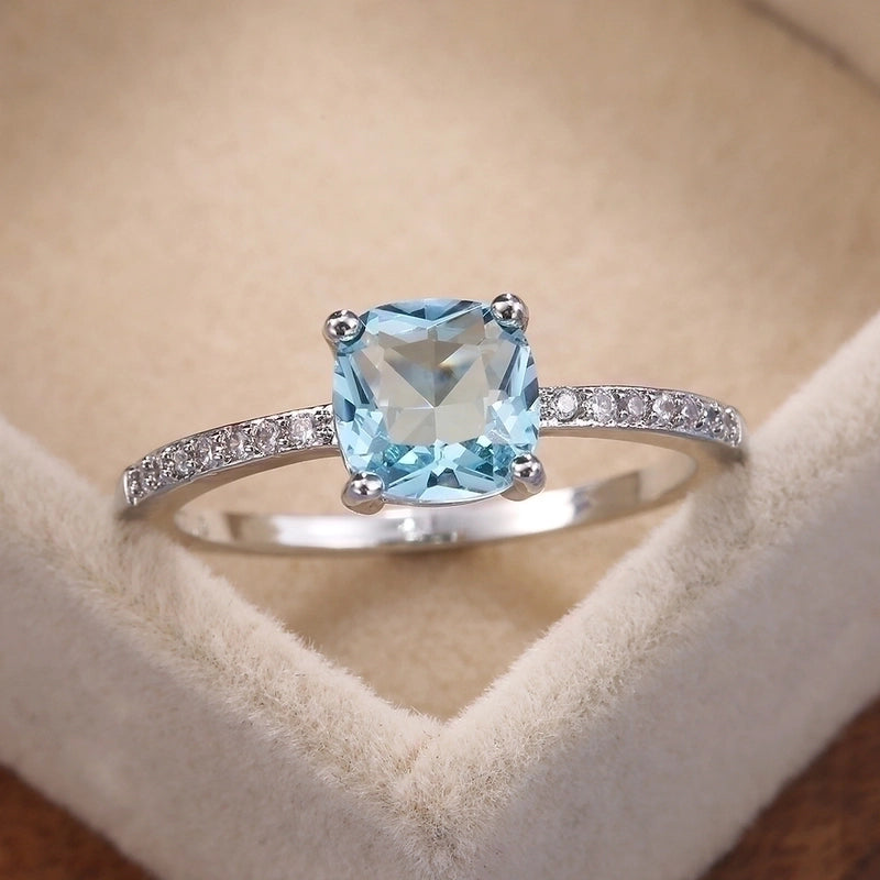 Shiny Square Steel Inlay Zircon Rings 1 Piece