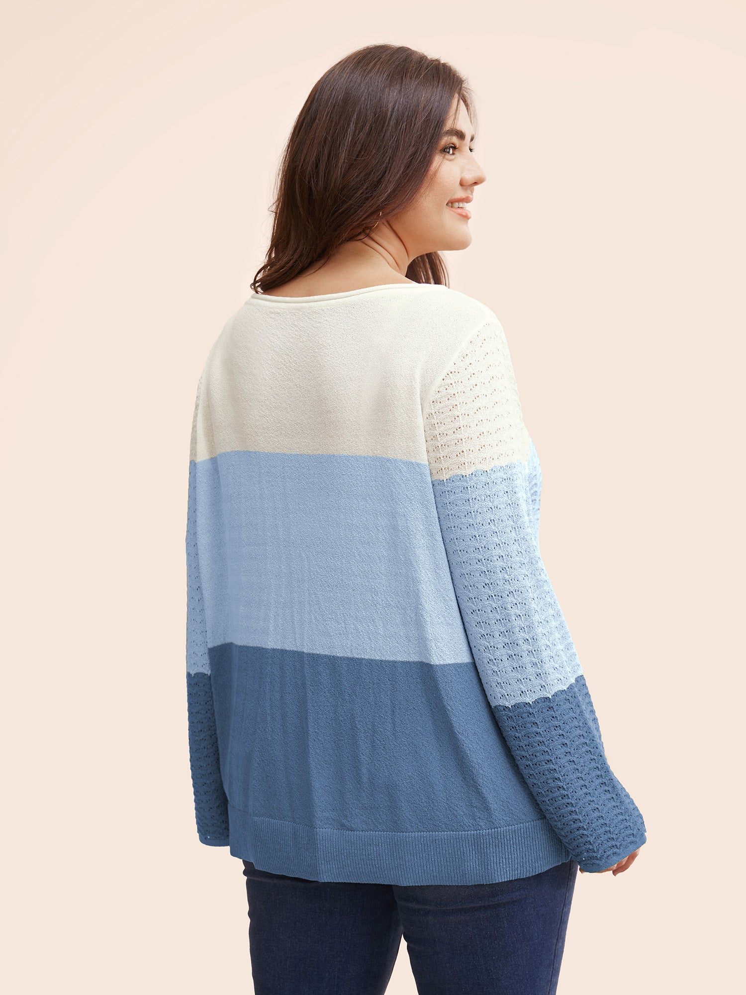 Colorblock Contrast Boat Neck Knit Pullover