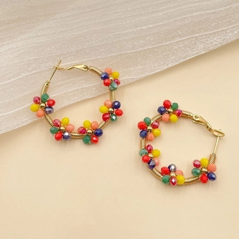 1 Pair Fashion Flower Plating 304 Stainless Steel Crystal Gold Plated Stainless Steel Earrings