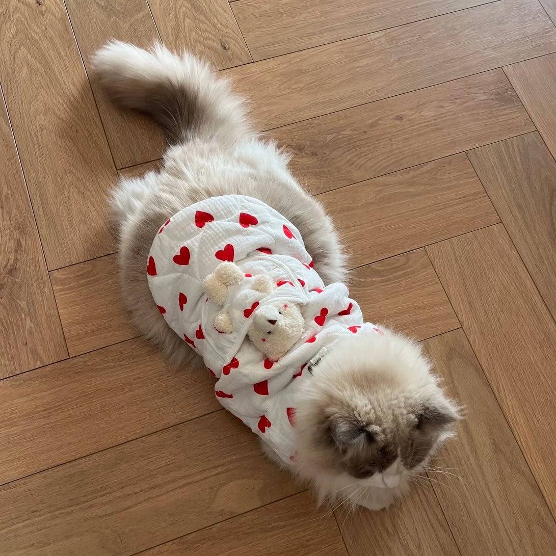 Heart Printed Bear Dog Cat Jacket Harness