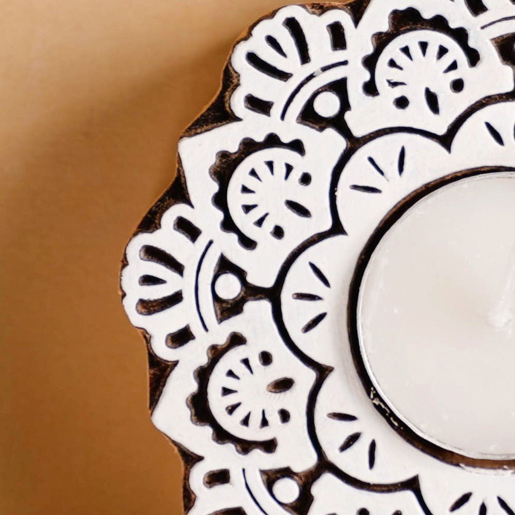 Handmade Floral Mandala Tea Light Holder Set Of 2
