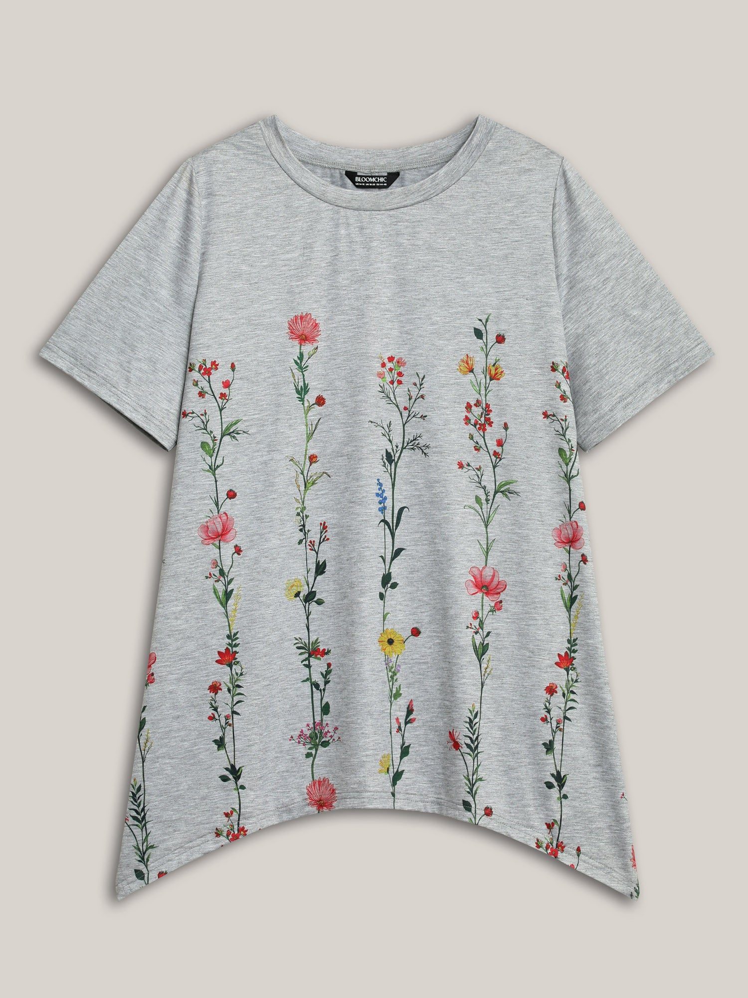 Stretchy Hi-Low Hem Floral T-Shirt