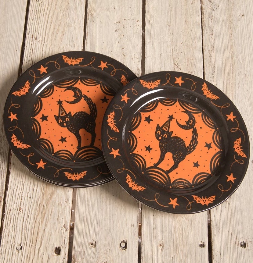 Johanna Parker Halloween Scaredy Cat Plates. Set of 4