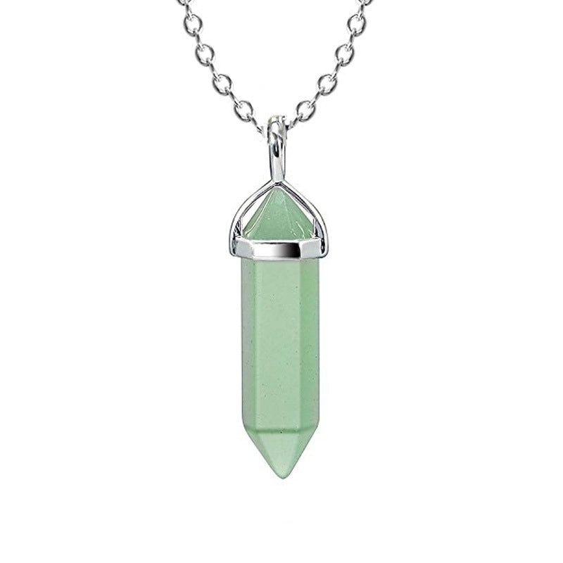 Fashion Hexagon Prism Alloy Natural Stone Cable Chain Pendant Necklace In Bulk