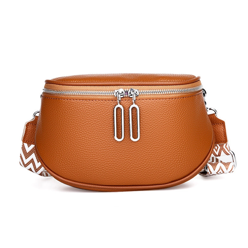 Medium All Seasons Leather Solid Color Fashion Square Zipper Saddle Bag