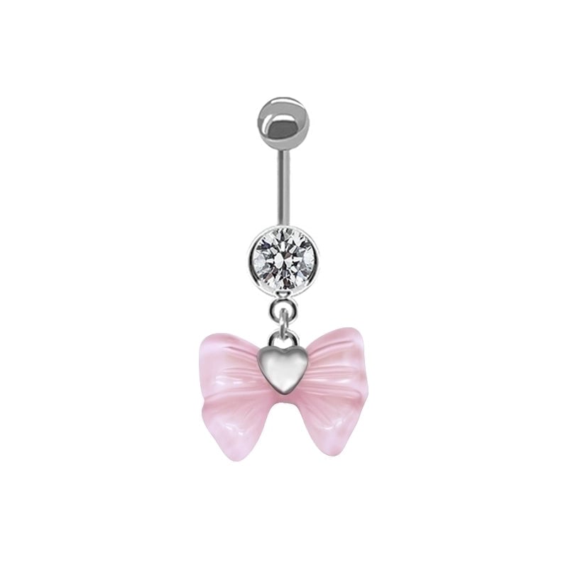 Elegant Streetwear Heart Shape Butterfly Bow Knot Stainless Steel Copper Inlay Zircon White Gold Plated Belly Ring