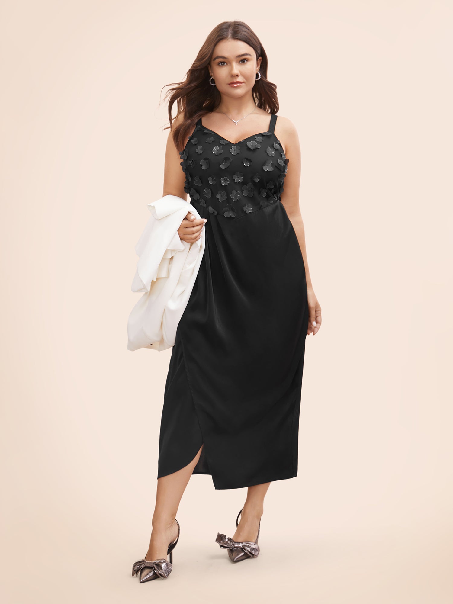 Stereo Flower Design Split Hem Dress