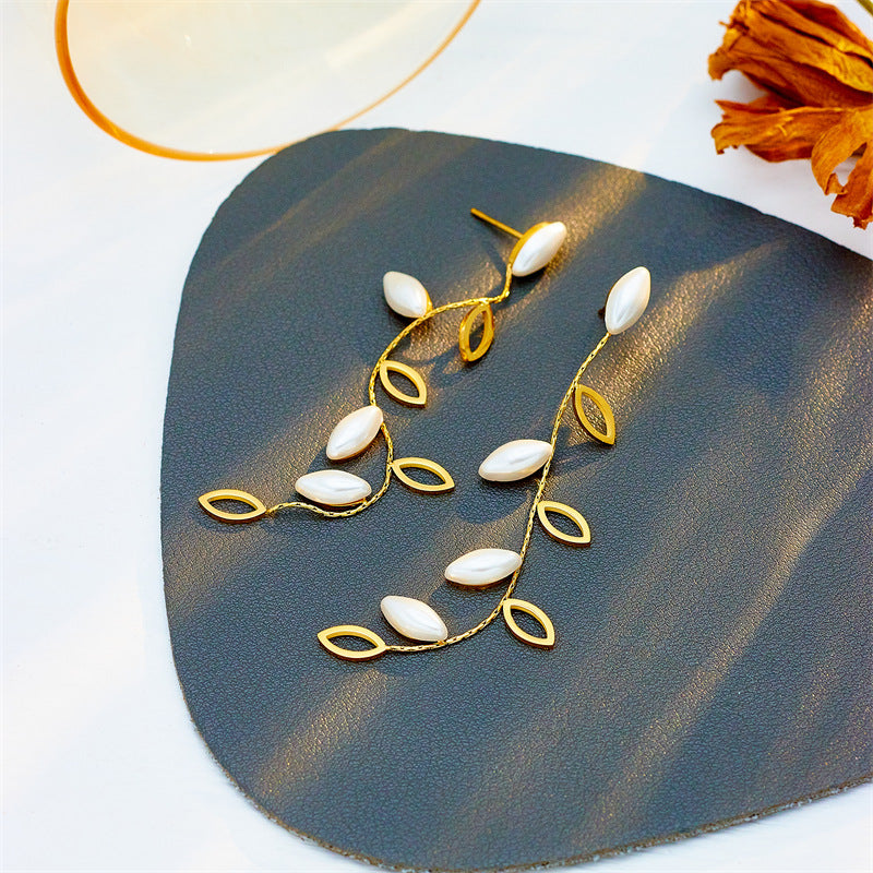 Leaf Titanium Steel Electroplating Stud Earrings